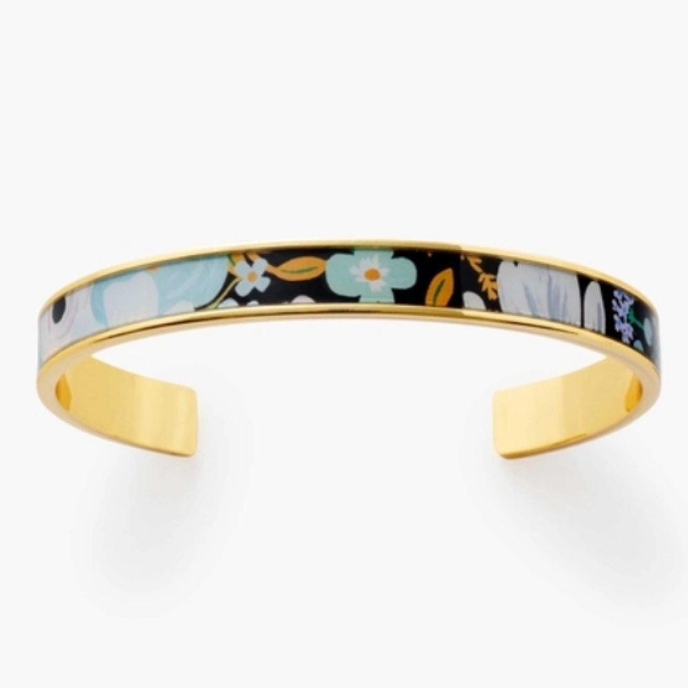 Rifle & Co. Gold Floral Enamel Cuff Bracelet - Black & Light Blue